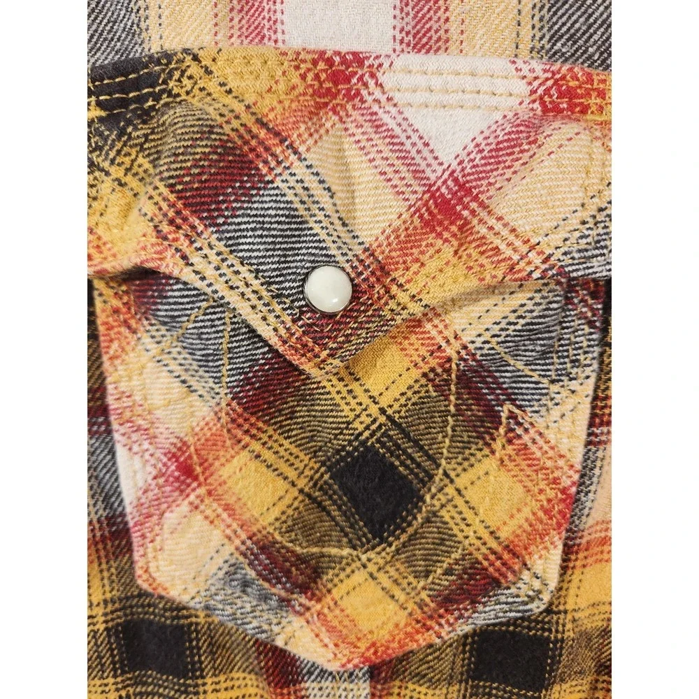 True Religion Shirt Mens XL Yellow Plaid Flannel Snap Button Up‎ Casual